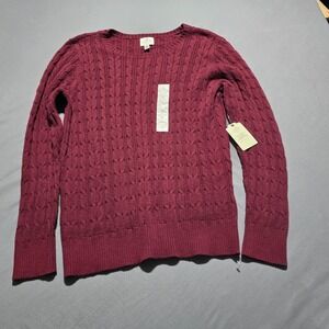 new St. John's Bay Cable Knit Sweater Mens XL Chianti‎ Burgundy Crewneck
